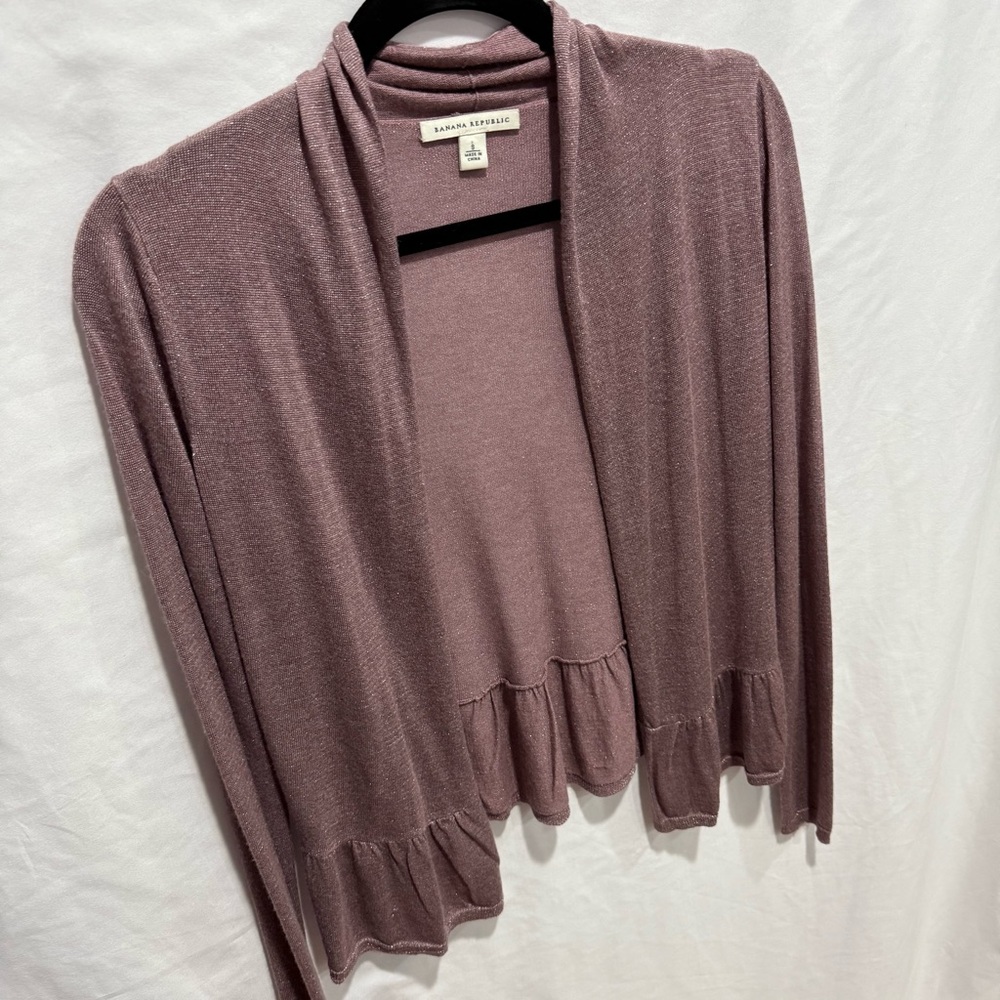 Banana Republic Metallic Ruffle Hem Open Cardigan Small Festive Office Wedding - Picture 3 of 14